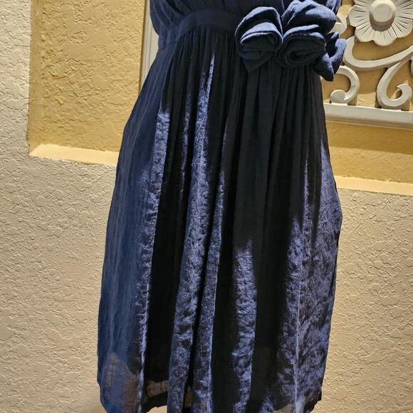 Frisky S Navy Sleeveless Mini Dress Empire Waist Rosette Boho Cottagecore Y2K - Picture 7 of 12